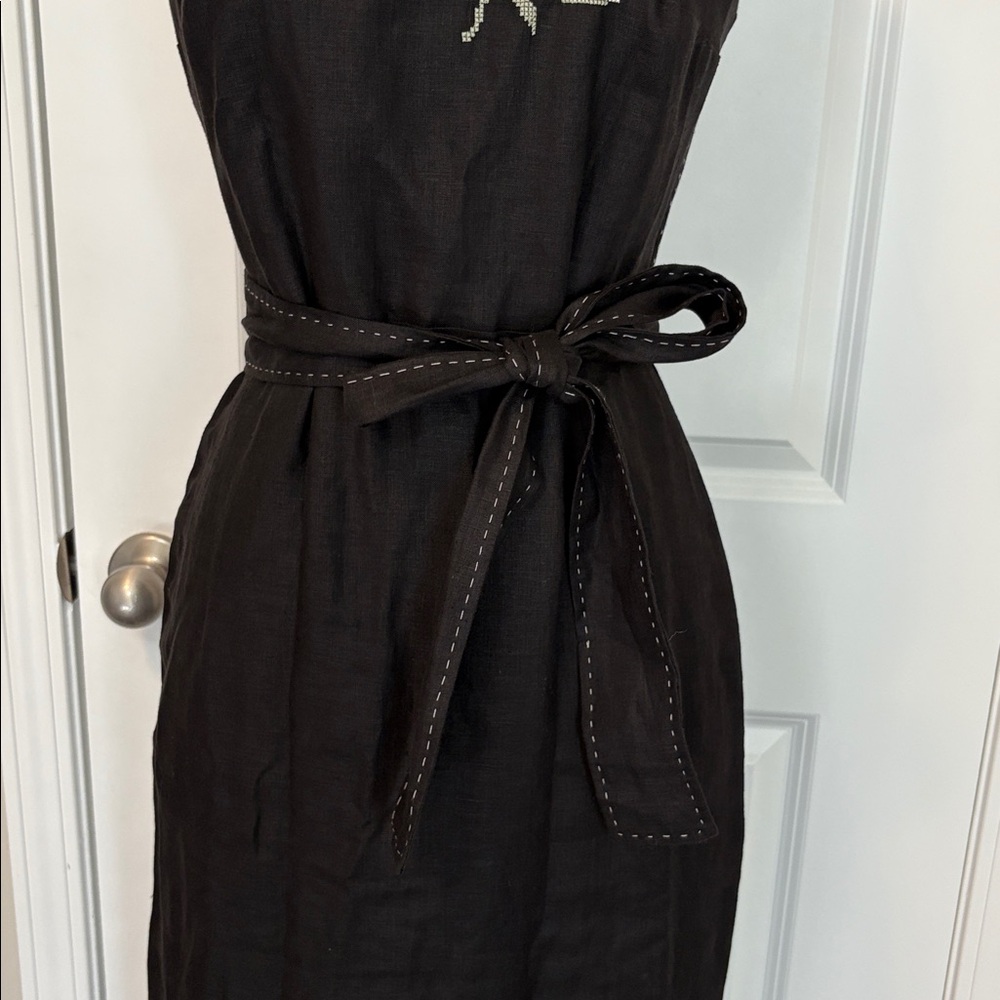 NEW EXQUISE Julieta dress in black Linen Embroidered Floral - Picture 6 of 12
